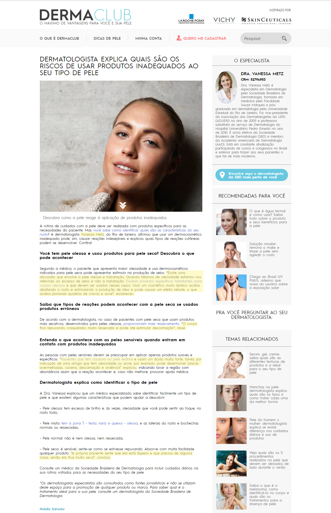 Site Dermaclub - junho - Dermatologista explica quais são os riscos de usar produtos inadequados ao seu tipo de pele